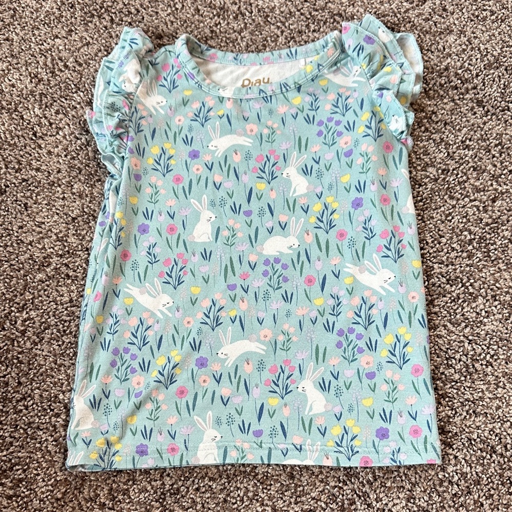 Little Sleepies Playful Floral Bunny Top - Multicolor Flutter Sleeve